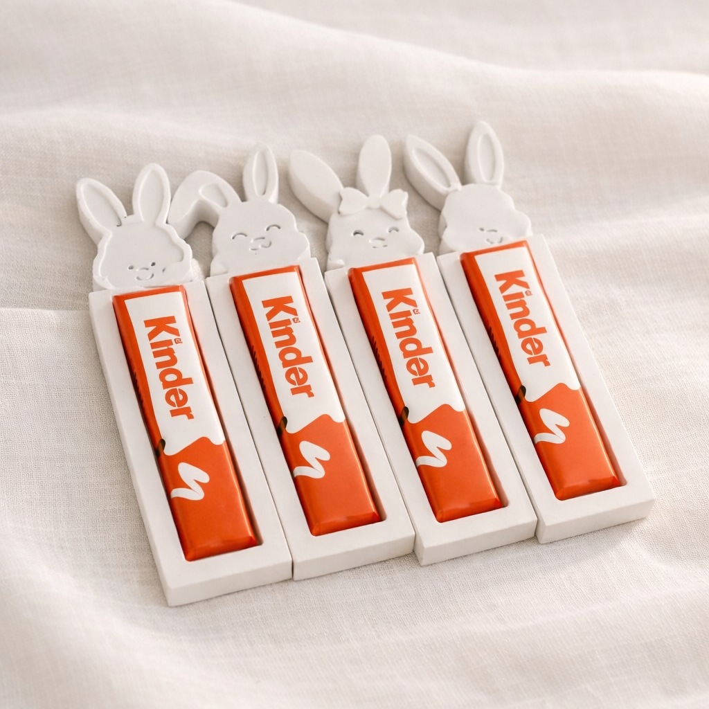 🐰🍫 Conjunto 4 Coelhinhos com Barras Kinder